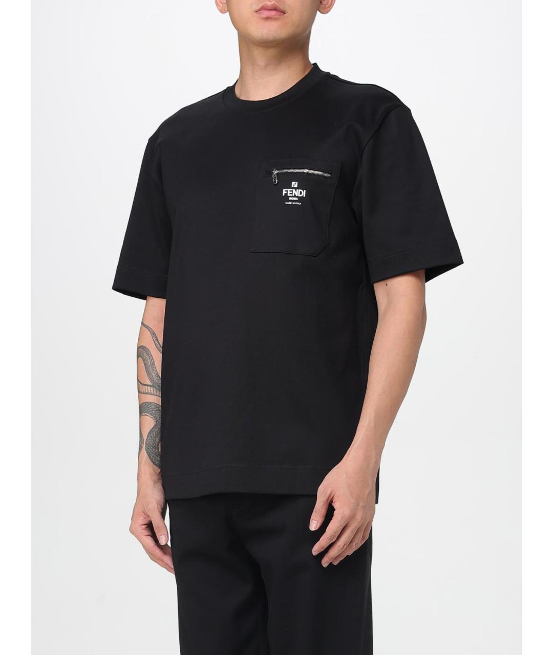 FENDI Черная хлопковая футболка, фото 5