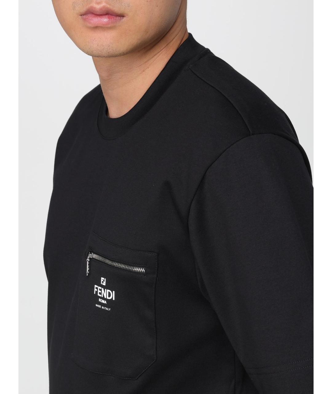 FENDI Черная хлопковая футболка, фото 6