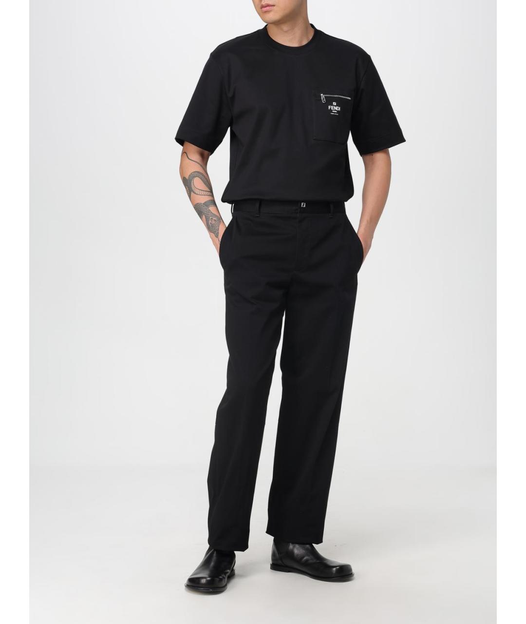 FENDI Черная хлопковая футболка, фото 3
