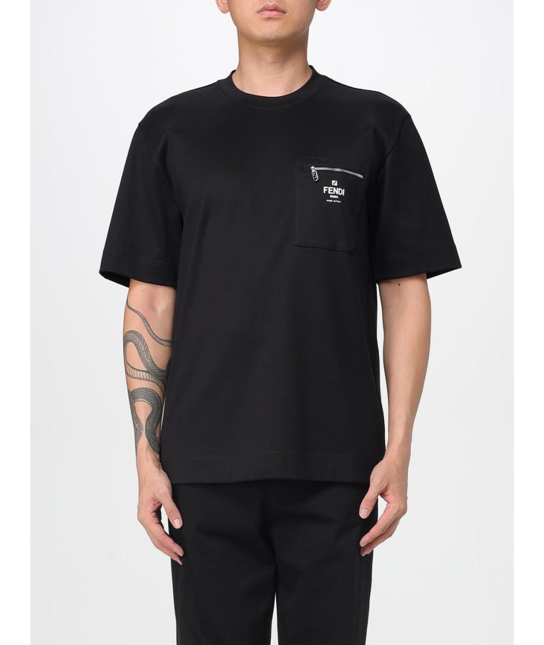 FENDI Черная хлопковая футболка, фото 2