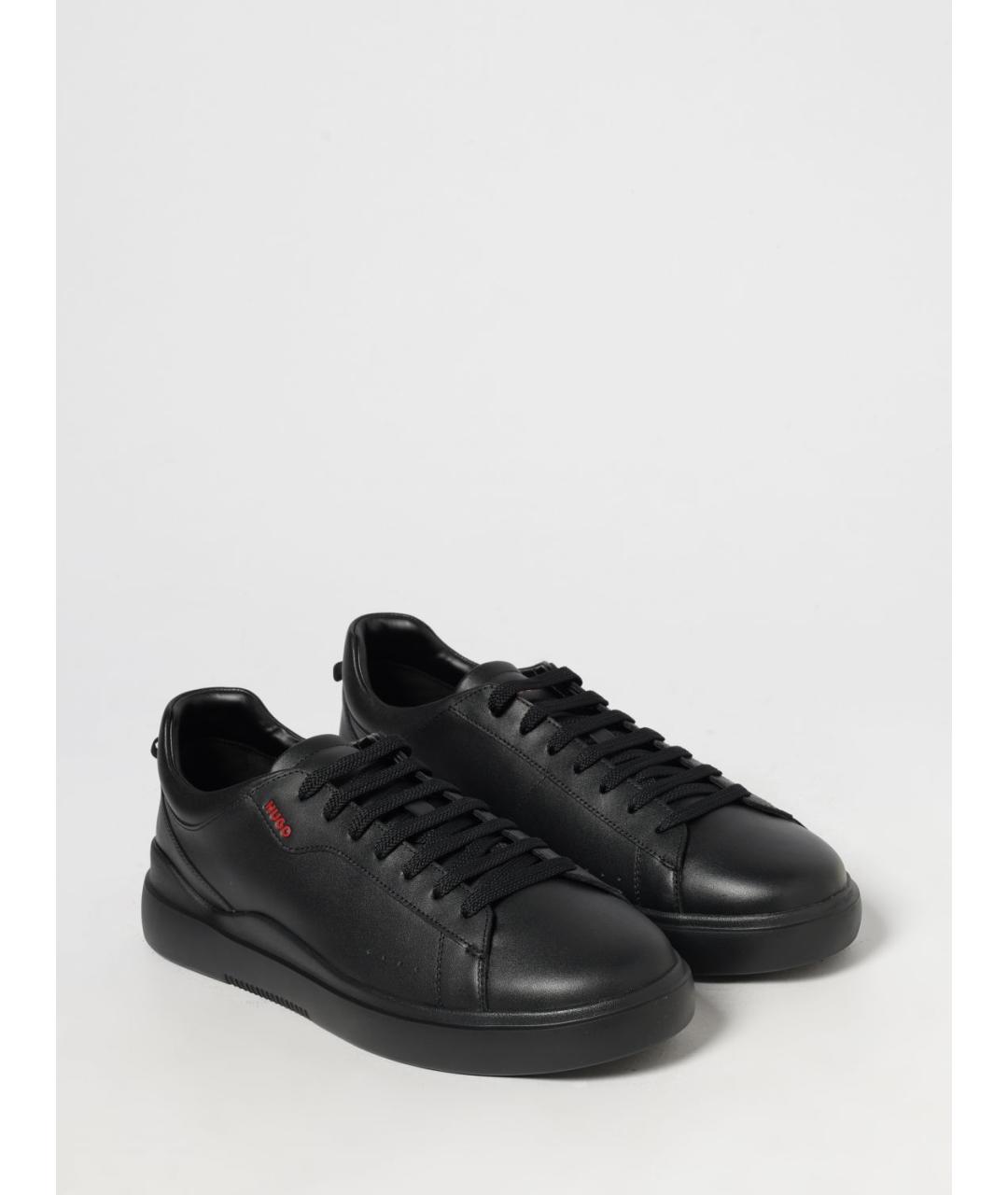 HUGO Черные кожаные низкие кроссовки / кеды, фото 2