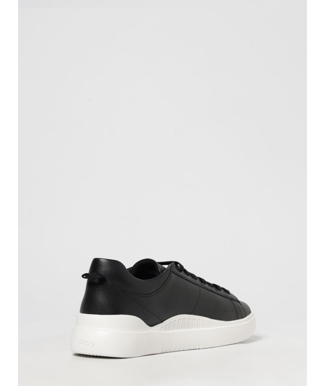 HUGO Черные кожаные низкие кроссовки / кеды, фото 3