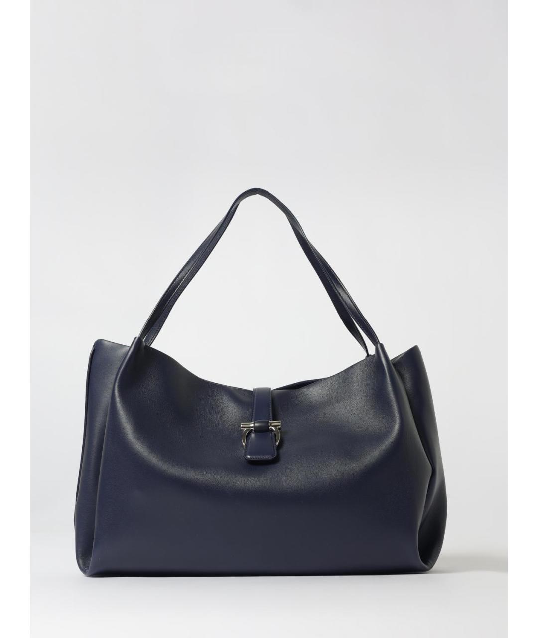 FERRAGAMO Темно-синяя кожаная сумка тоут, фото 5