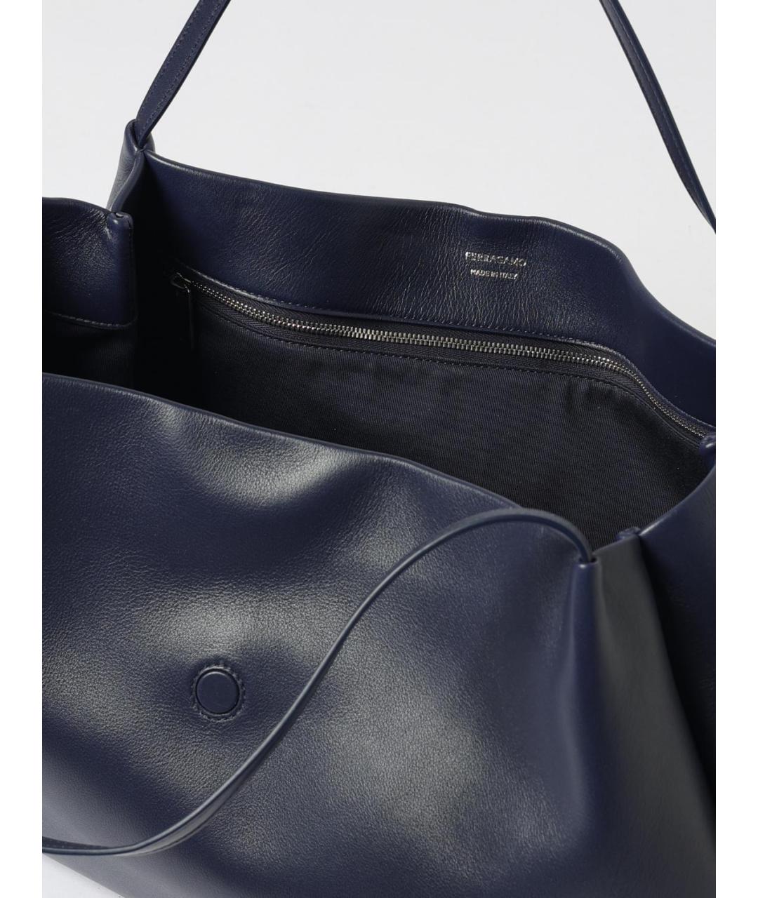 FERRAGAMO Темно-синяя кожаная сумка тоут, фото 4