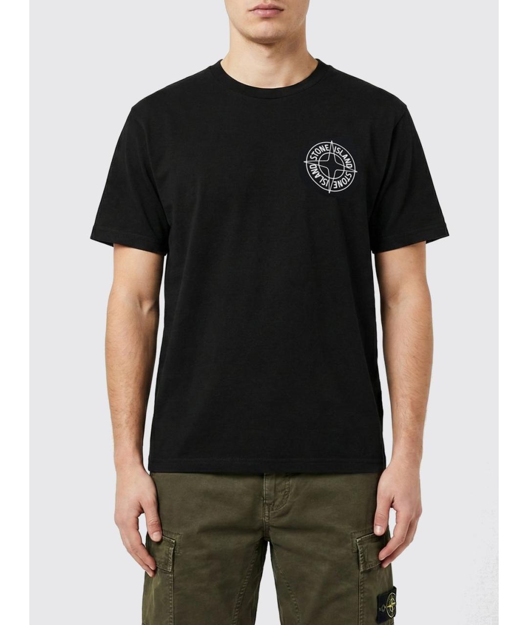 STONE ISLAND Черная хлопковая футболка, фото 2