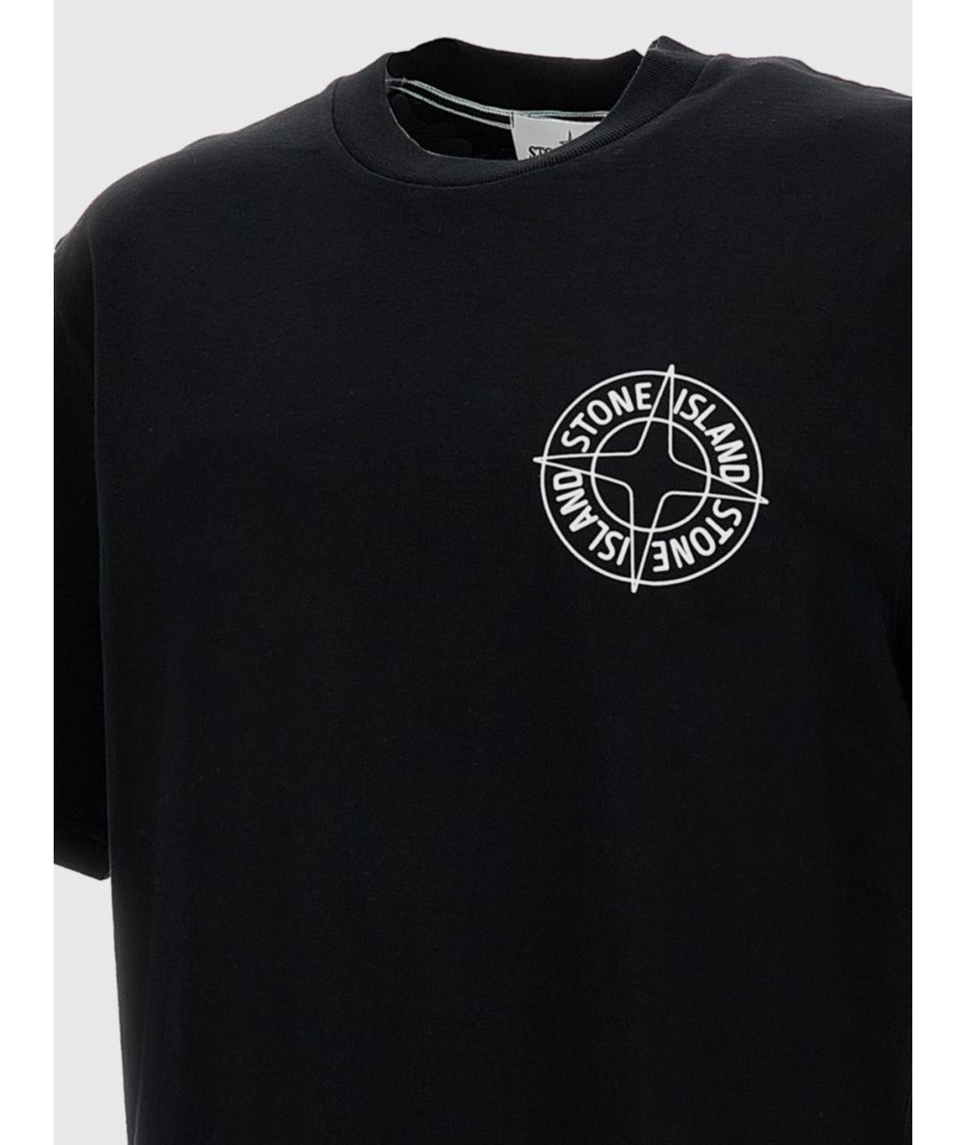 STONE ISLAND Черная хлопковая футболка, фото 4