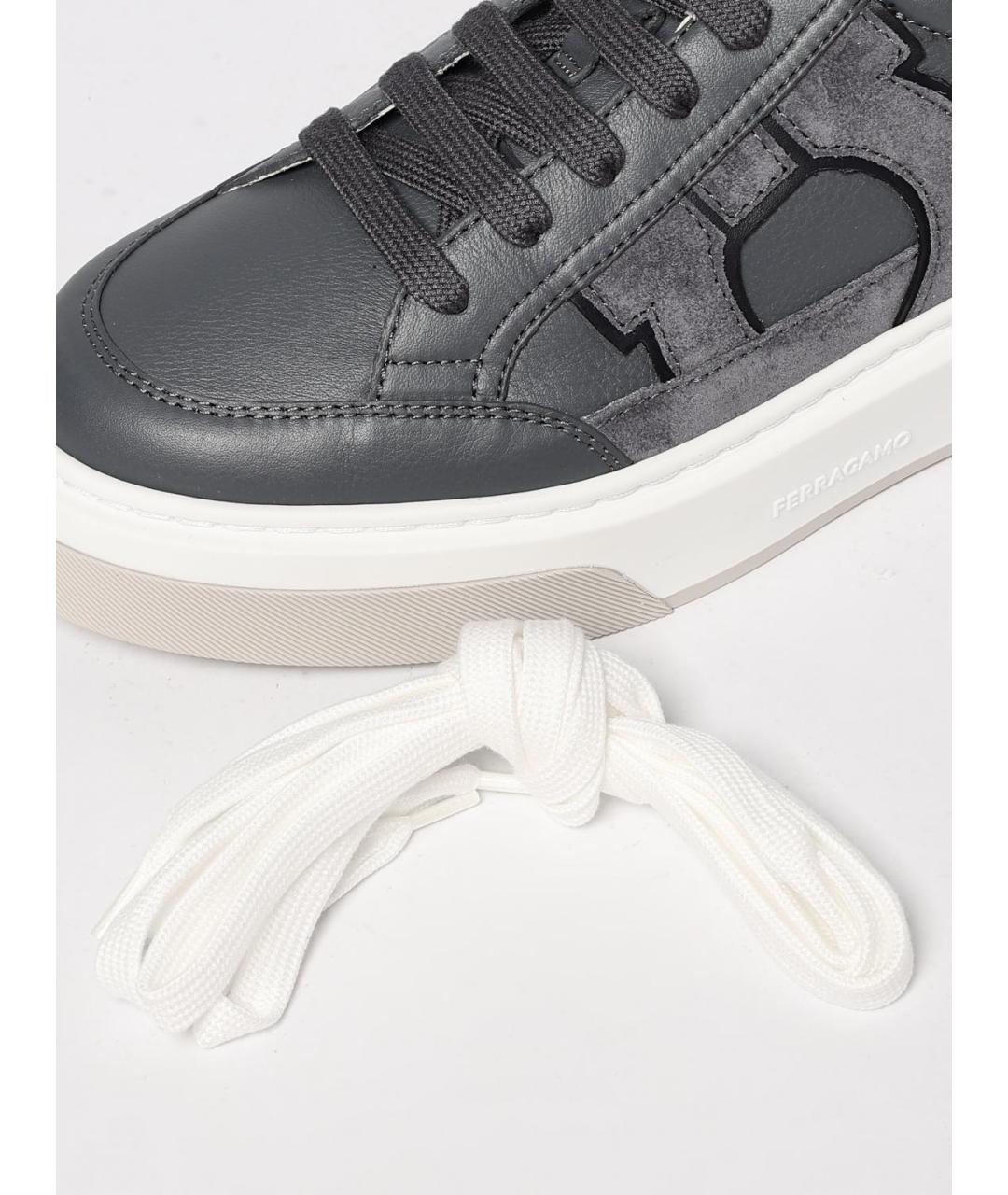 FERRAGAMO Серые кожаные низкие кроссовки / кеды, фото 4