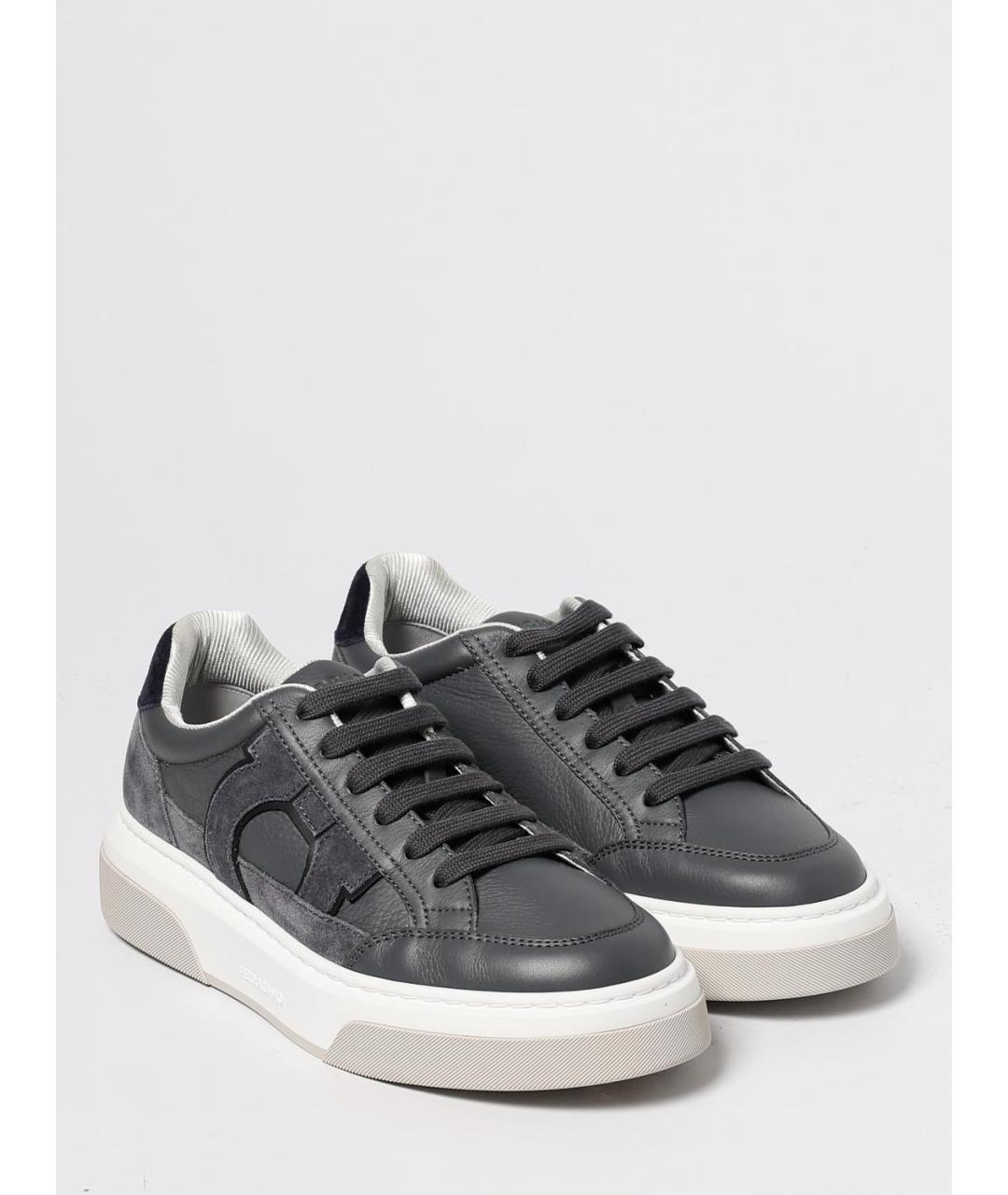 FERRAGAMO Серые кожаные низкие кроссовки / кеды, фото 2