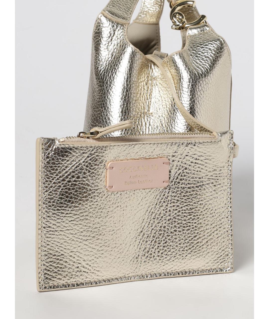 COCCINELLE Золотая кожаная сумка тоут, фото 3