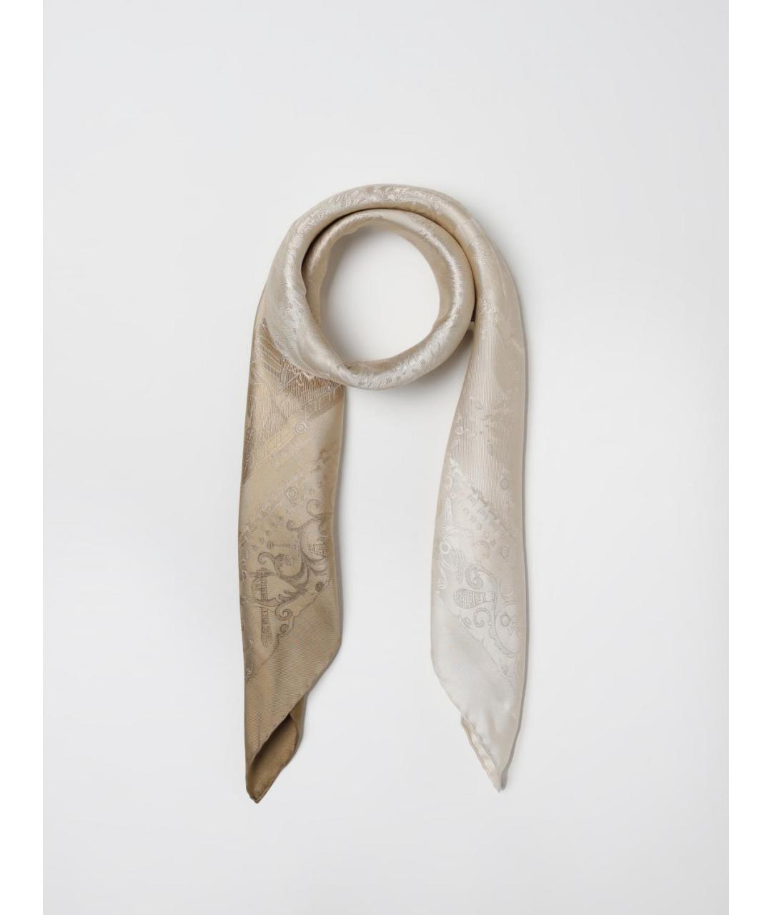 FERRAGAMO Бежевый шелковый шарф, фото 4
