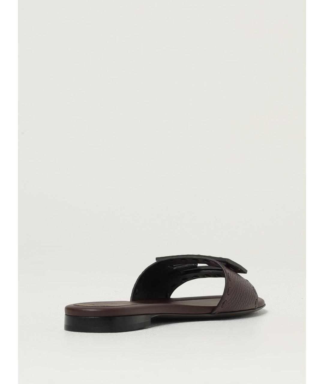 FENDI Коричневые кожаные шлепанцы, фото 3
