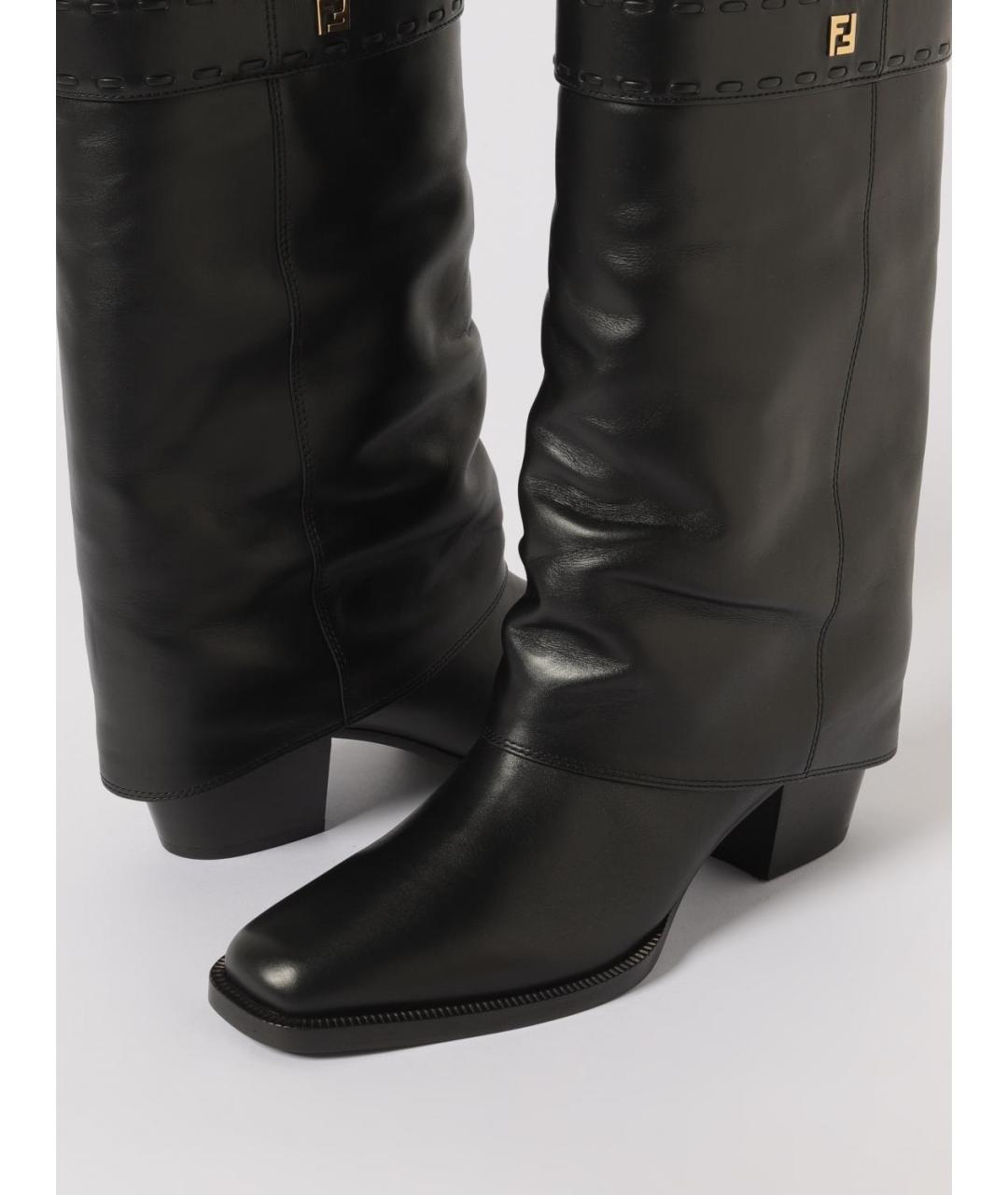 FENDI Черные кожаные сапоги, фото 4