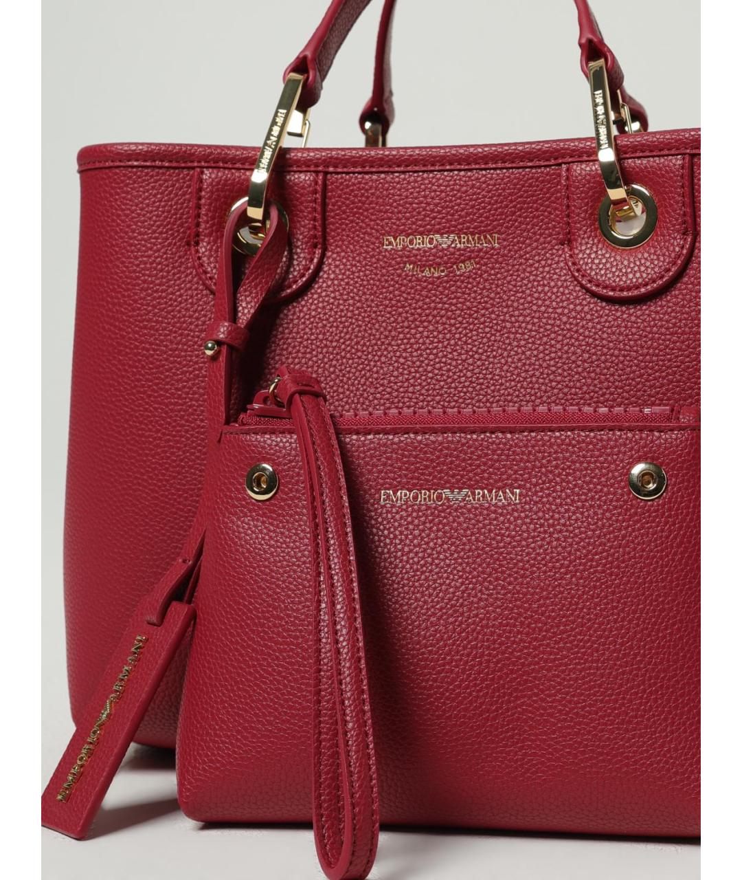 EMPORIO ARMANI Бордовая сумка тоут из искусственной кожи, фото 3