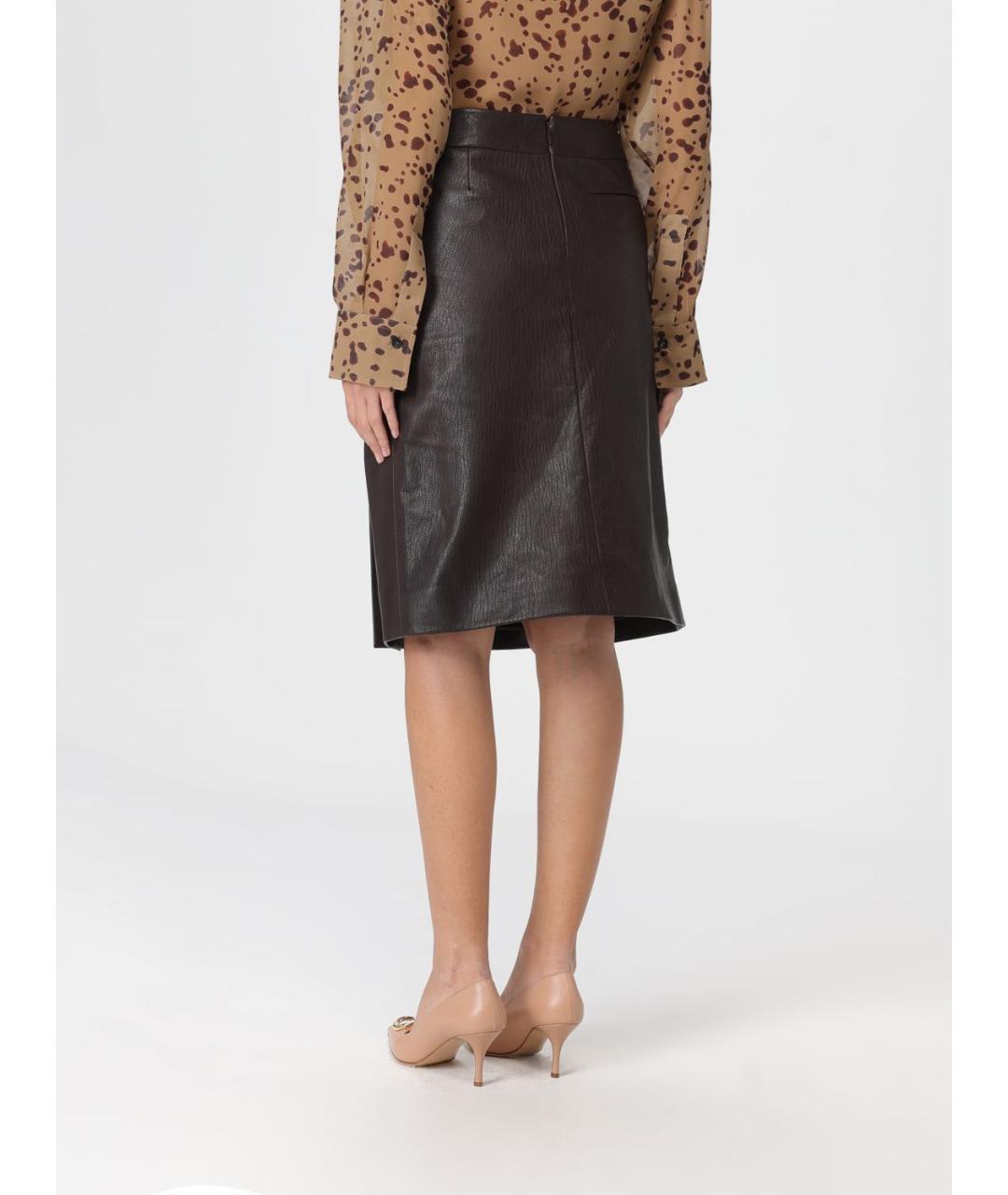 FERRAGAMO Коричневая кожаная юбка миди, фото 4