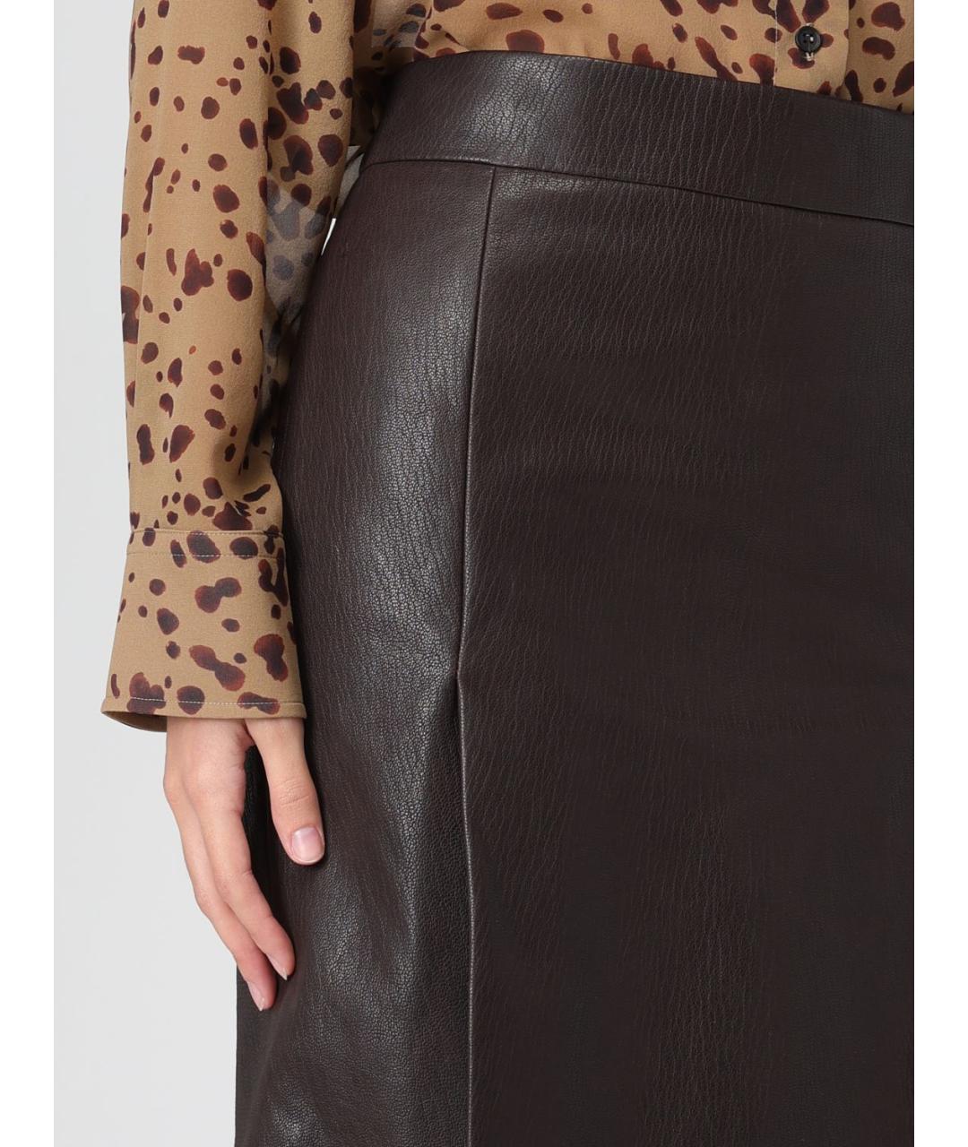 FERRAGAMO Коричневая кожаная юбка миди, фото 6