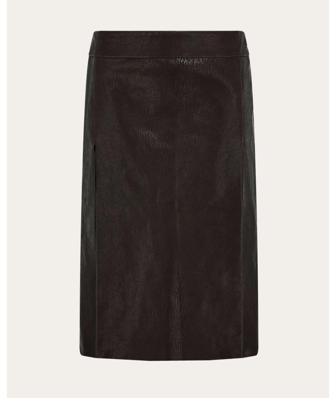FERRAGAMO Коричневая кожаная юбка миди, фото 7