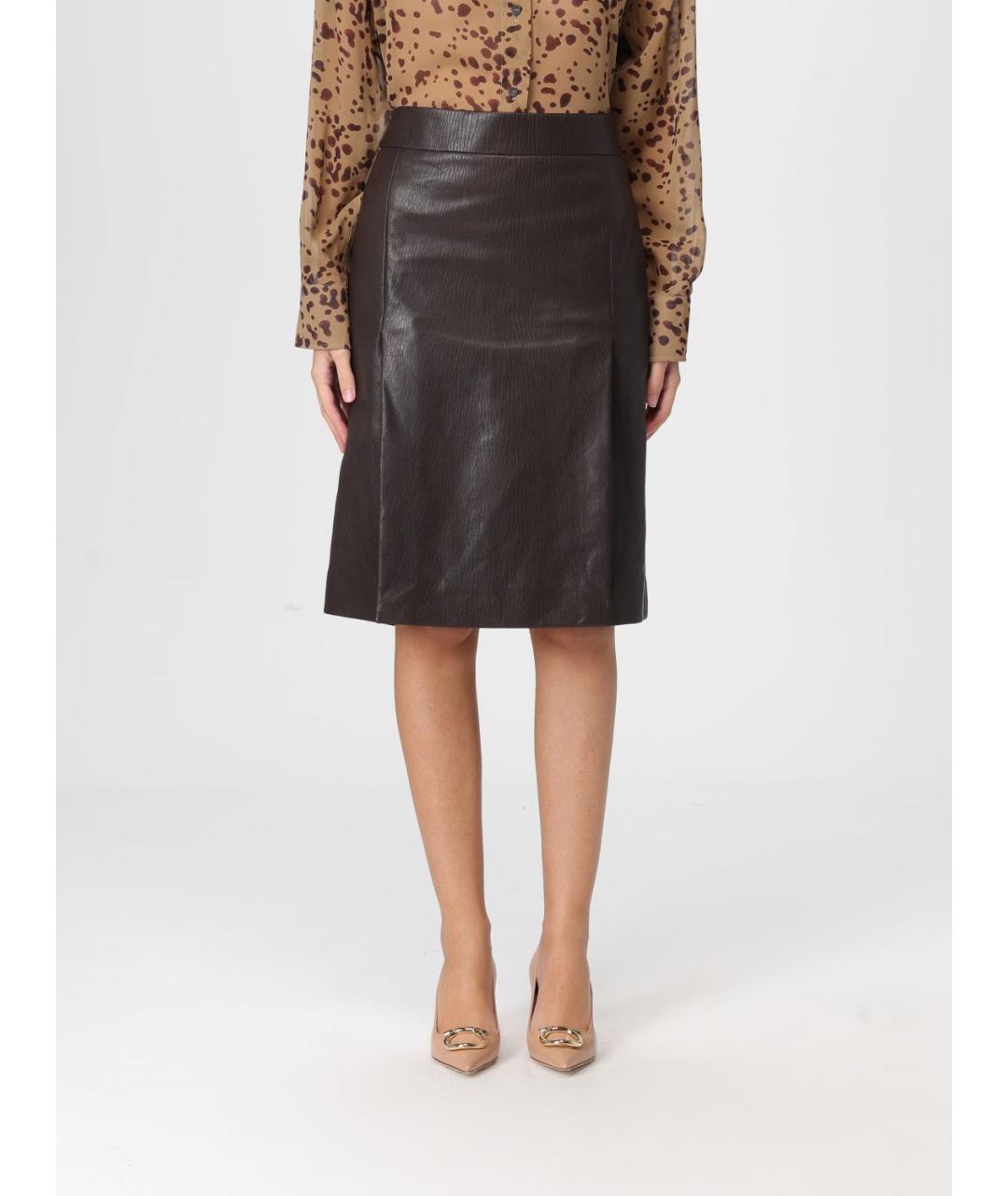 FERRAGAMO Коричневая кожаная юбка миди, фото 2