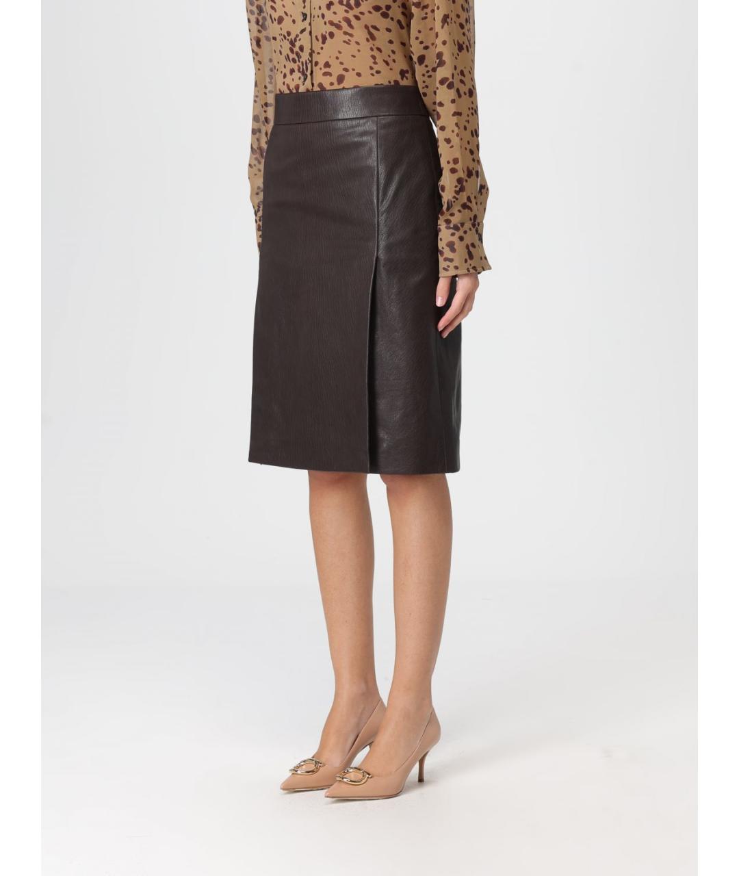 FERRAGAMO Коричневая кожаная юбка миди, фото 5