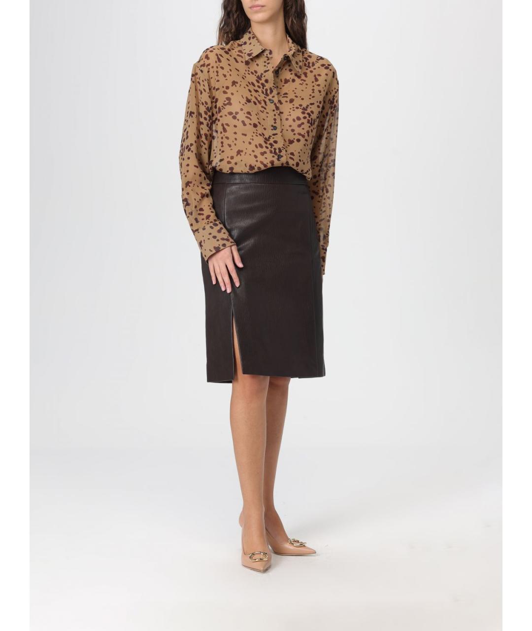 FERRAGAMO Коричневая кожаная юбка миди, фото 3