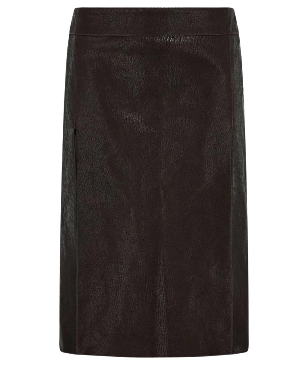 FERRAGAMO Коричневая кожаная юбка миди, фото 1