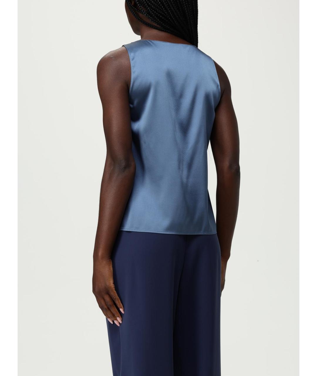 EMPORIO ARMANI Синяя шелковая майка, фото 2