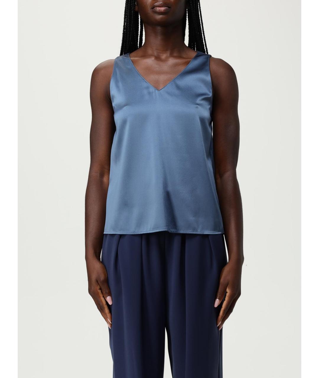 EMPORIO ARMANI Синяя шелковая майка, фото 4