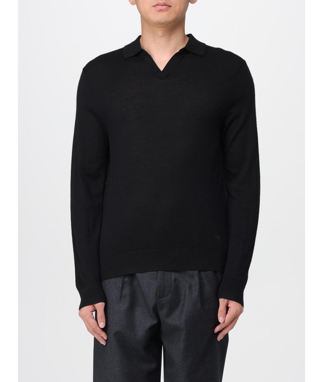 EMPORIO ARMANI Черное поло с длинным рукавом, фото 4