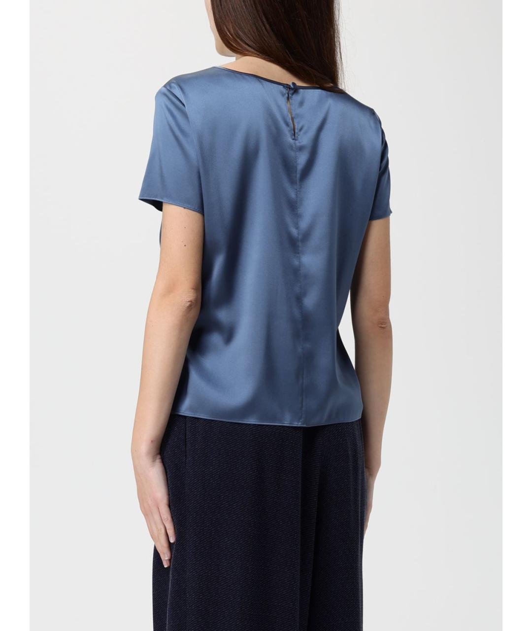EMPORIO ARMANI Синяя шелковая блузы, фото 2