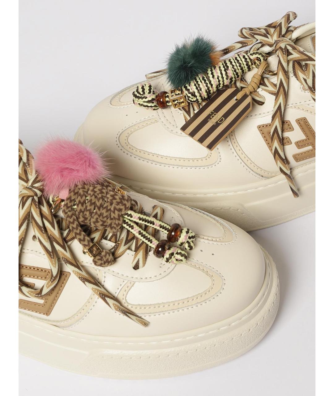 FENDI Бежевые кожаные кеды, фото 4