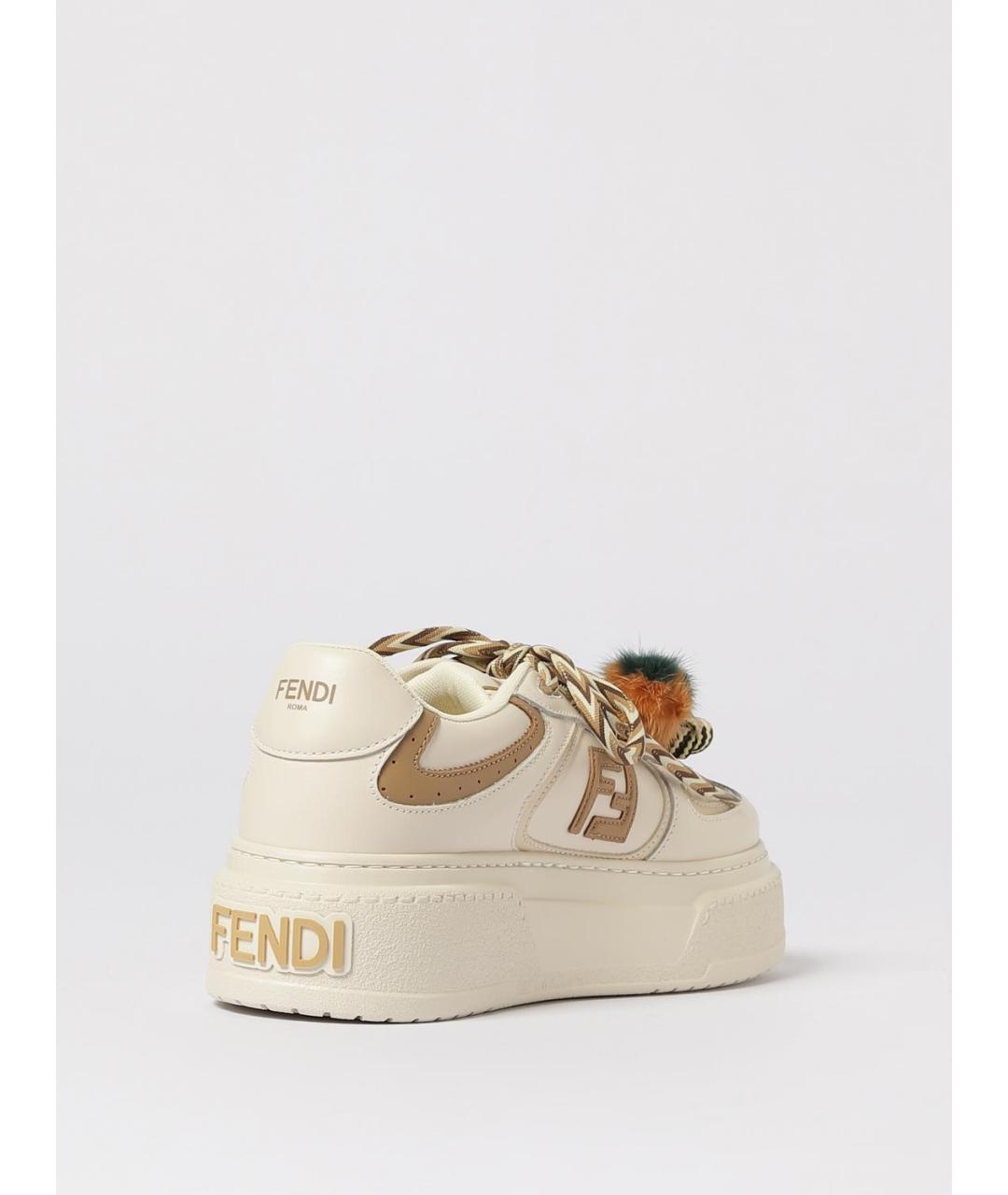 FENDI Бежевые кожаные кеды, фото 3