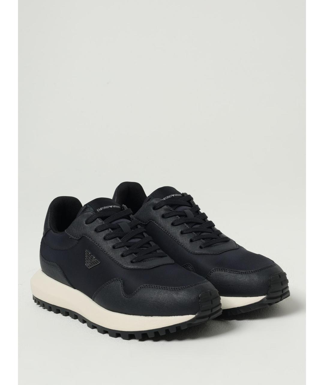 EMPORIO ARMANI Темно-синие кожаные низкие кроссовки / кеды, фото 2