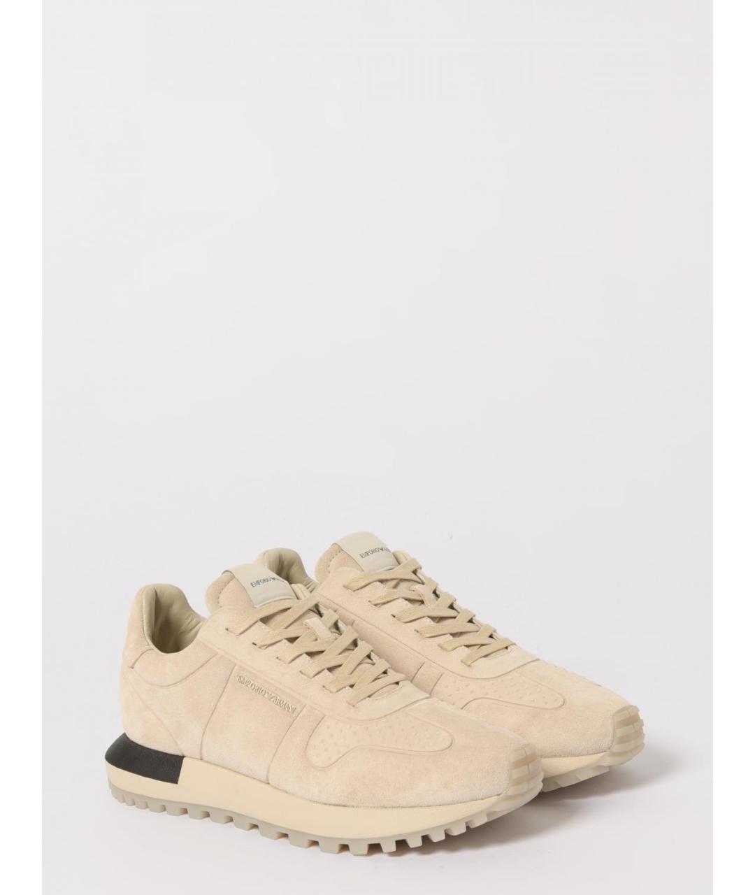 EMPORIO ARMANI Бежевые кожаные низкие кроссовки / кеды, фото 2