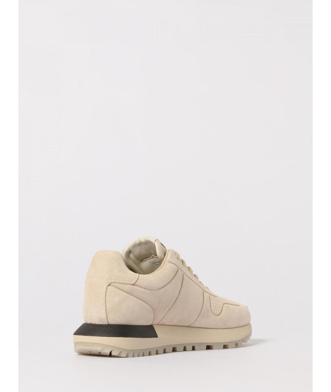 EMPORIO ARMANI Бежевые кожаные низкие кроссовки / кеды, фото 3