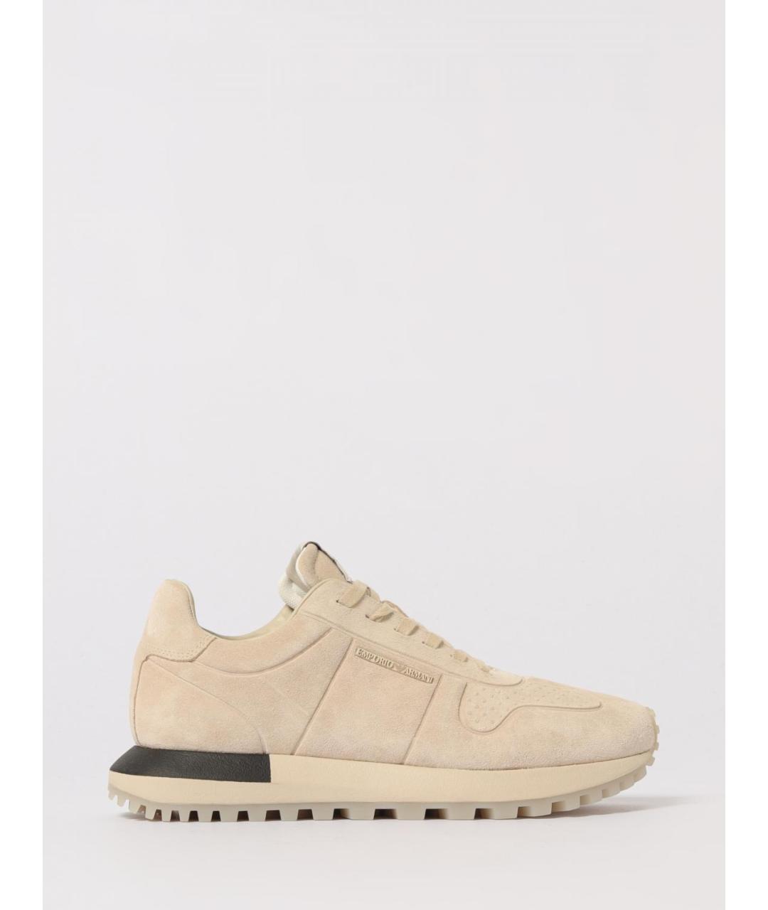 EMPORIO ARMANI Бежевые кожаные низкие кроссовки / кеды, фото 4