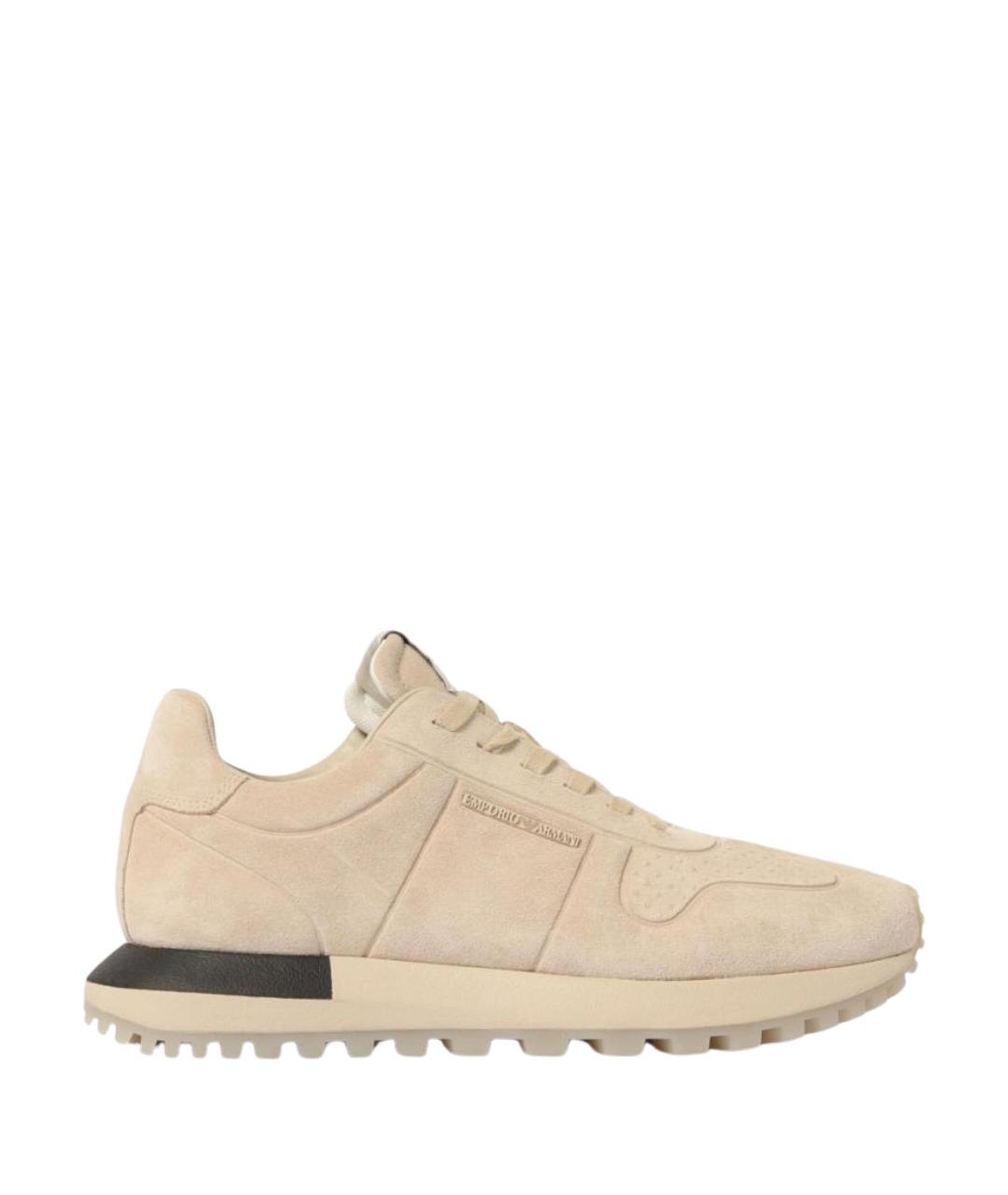 EMPORIO ARMANI Бежевые кожаные низкие кроссовки / кеды, фото 1