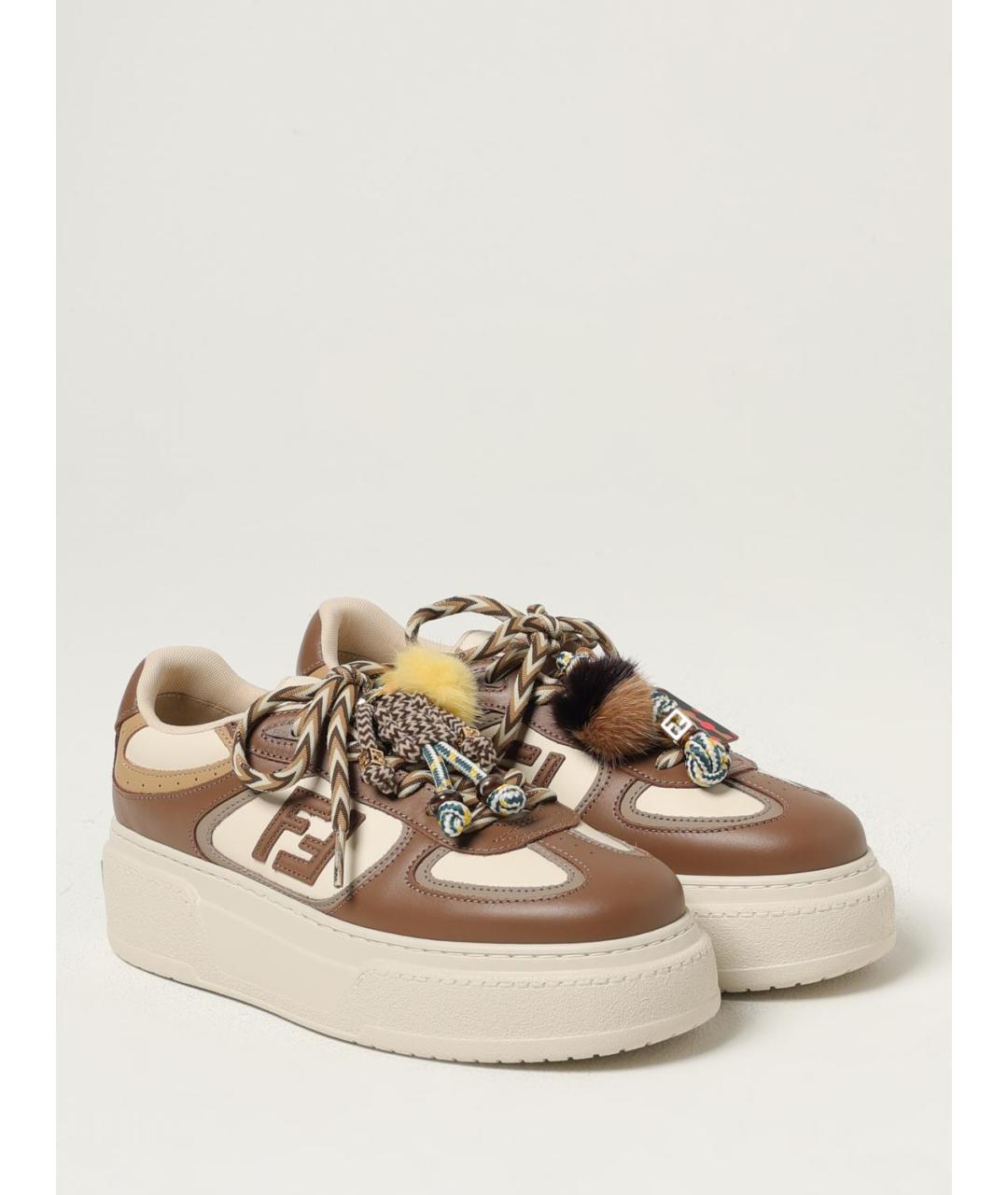 FENDI Коричневые кожаные кроссовки, фото 2