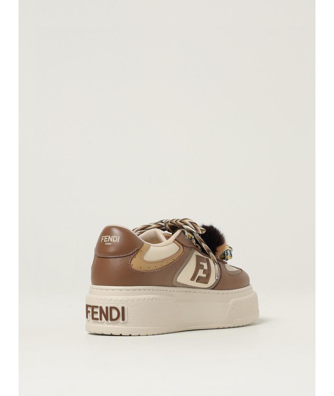 FENDI Коричневые кожаные кроссовки, фото 3
