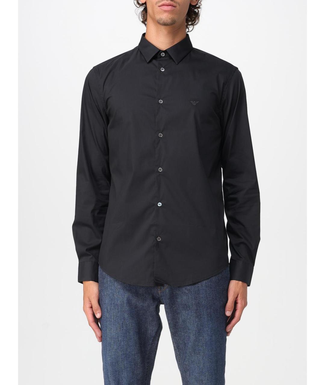EMPORIO ARMANI Черная хлопковая кэжуал рубашка, фото 4