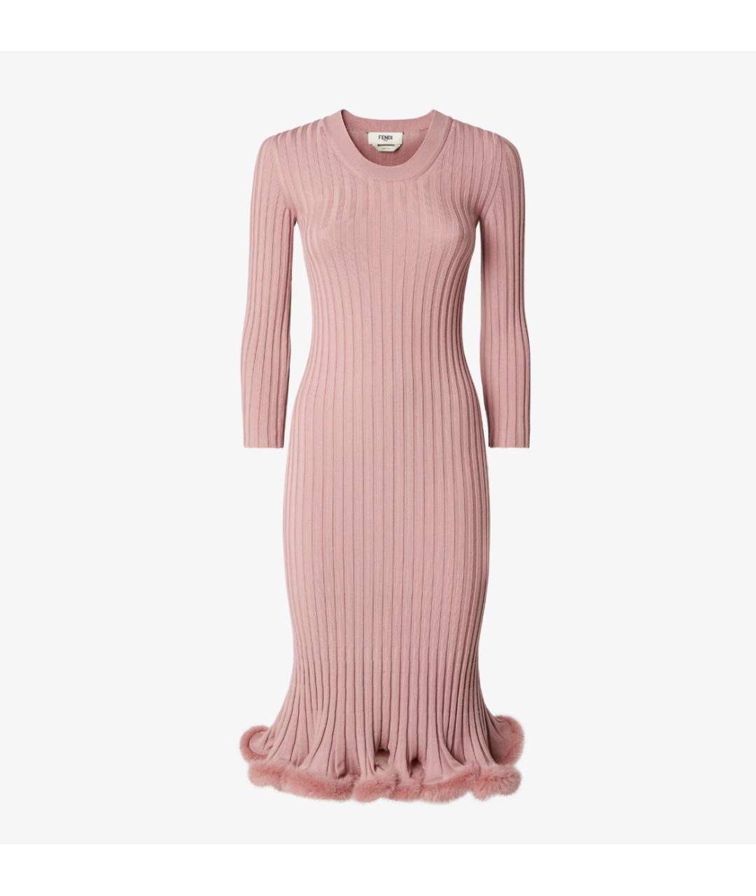 FENDI Розовое шерстяное повседневное платье, фото 7