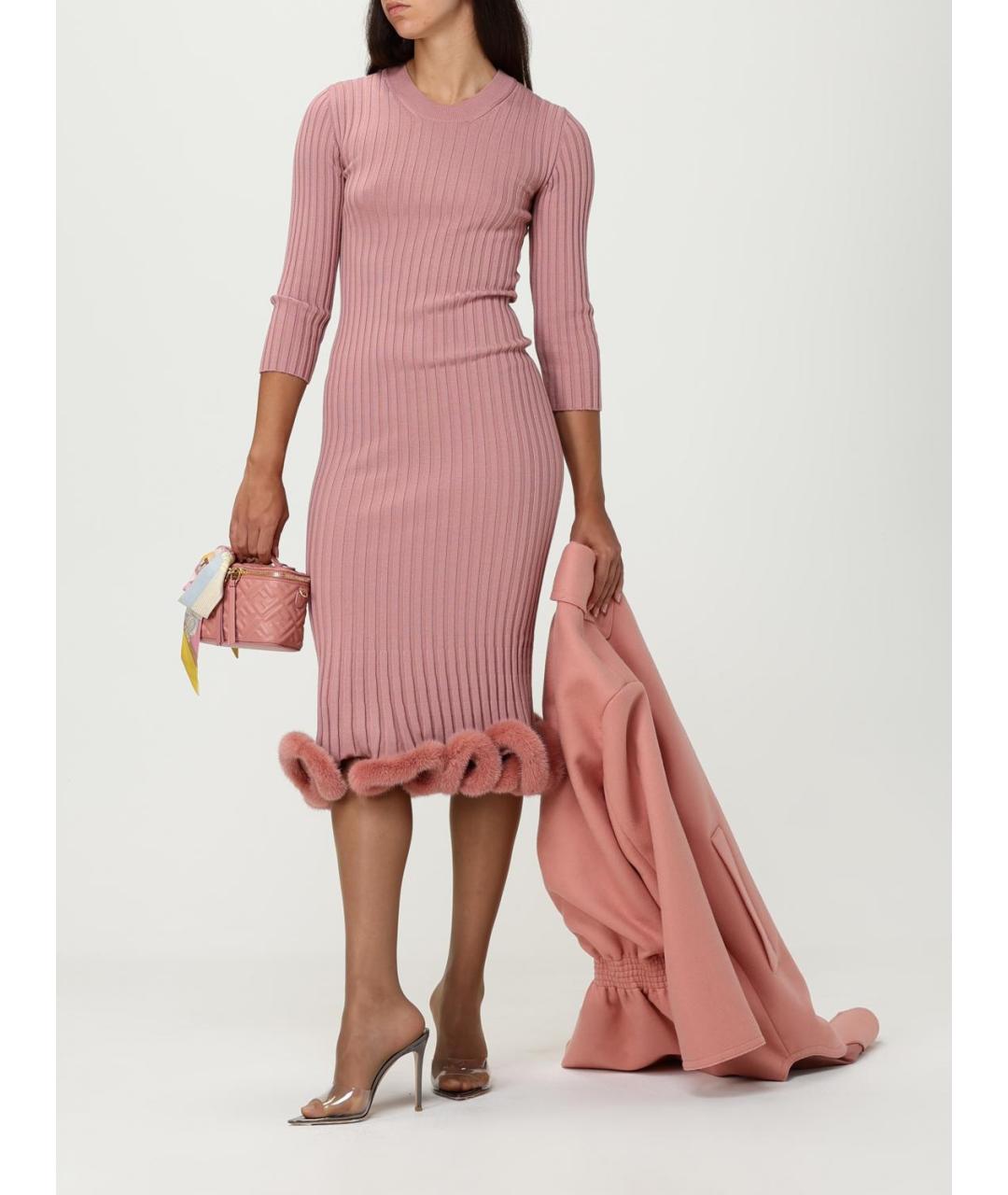 FENDI Розовое шерстяное повседневное платье, фото 3