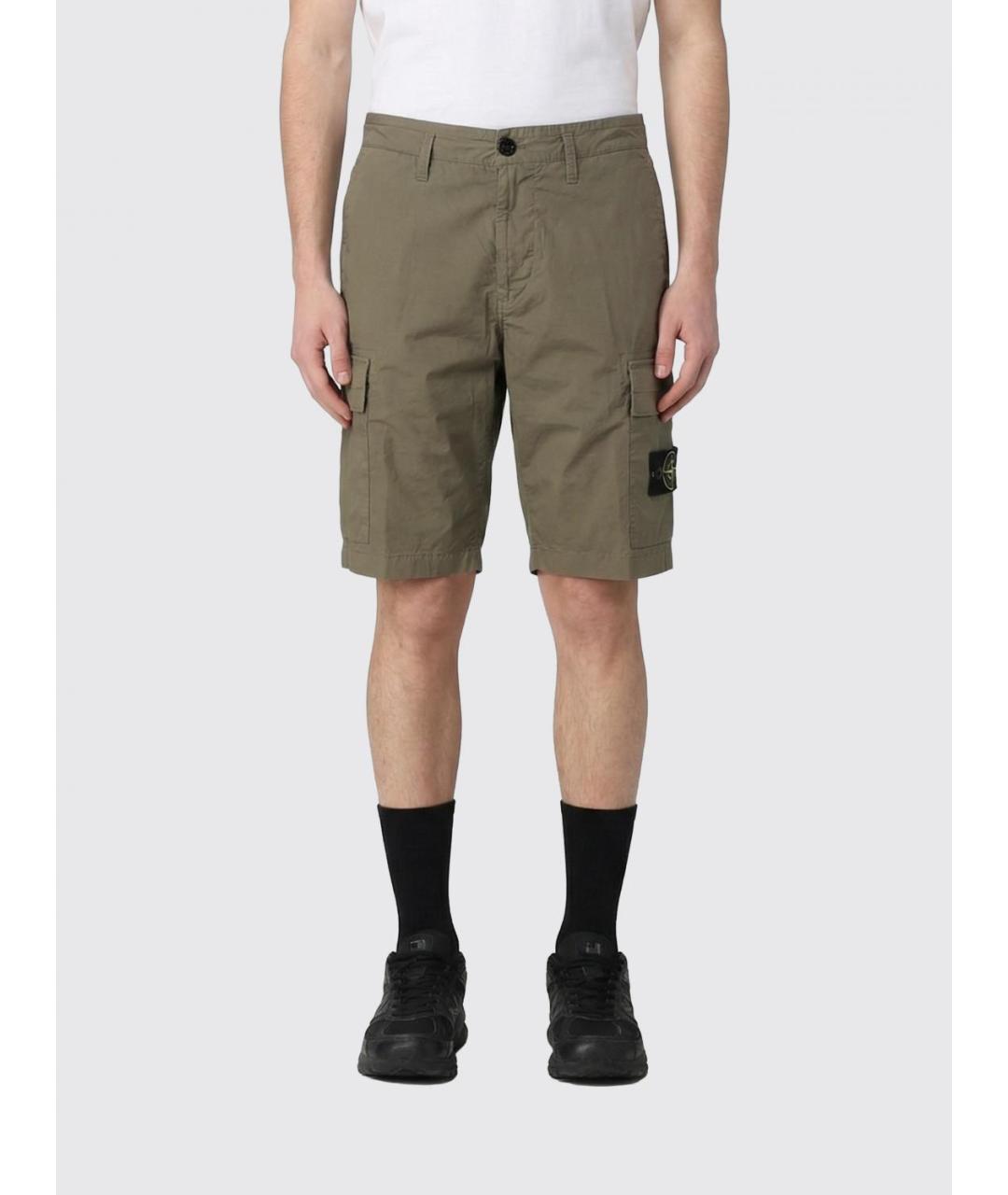 STONE ISLAND Хаки хлопко-эластановые шорты, фото 4