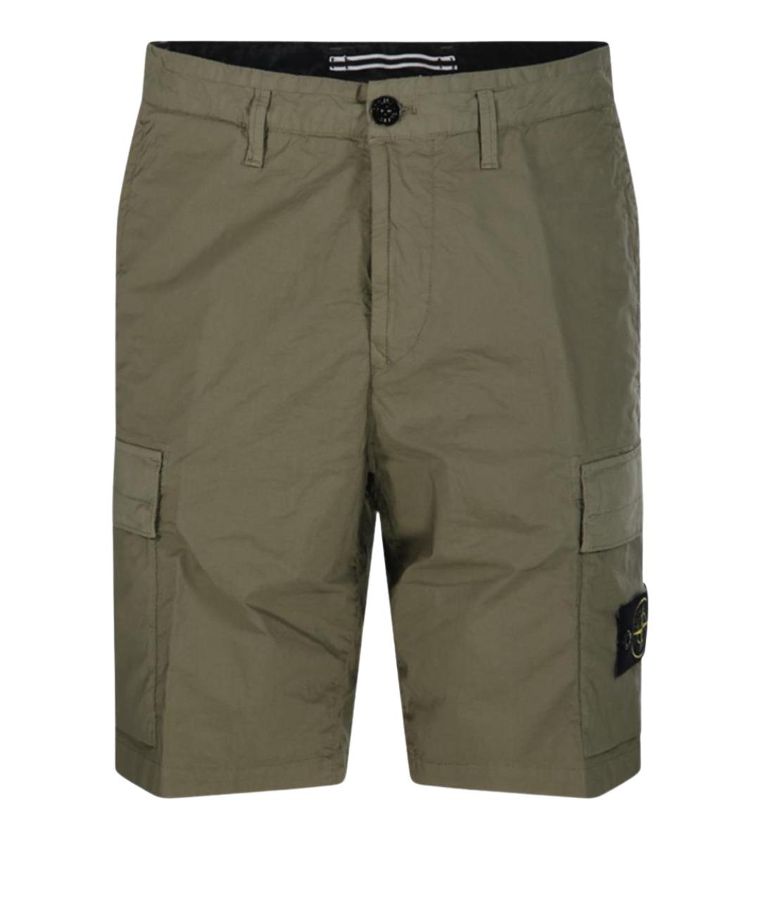 STONE ISLAND Хаки хлопко-эластановые шорты, фото 1