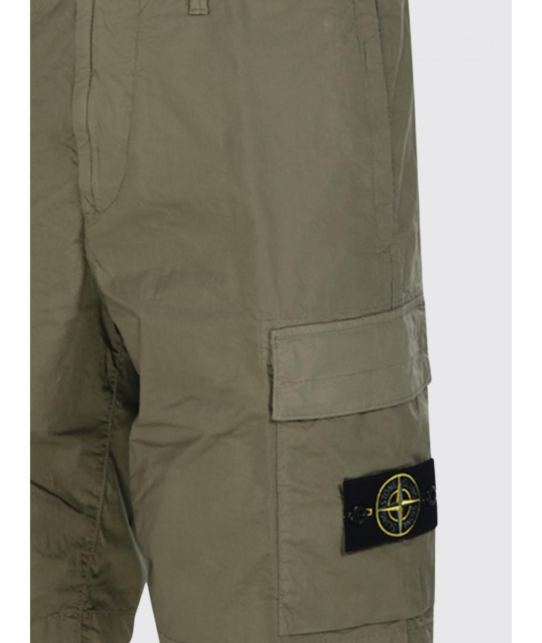 STONE ISLAND Хаки хлопко-эластановые шорты, фото 3