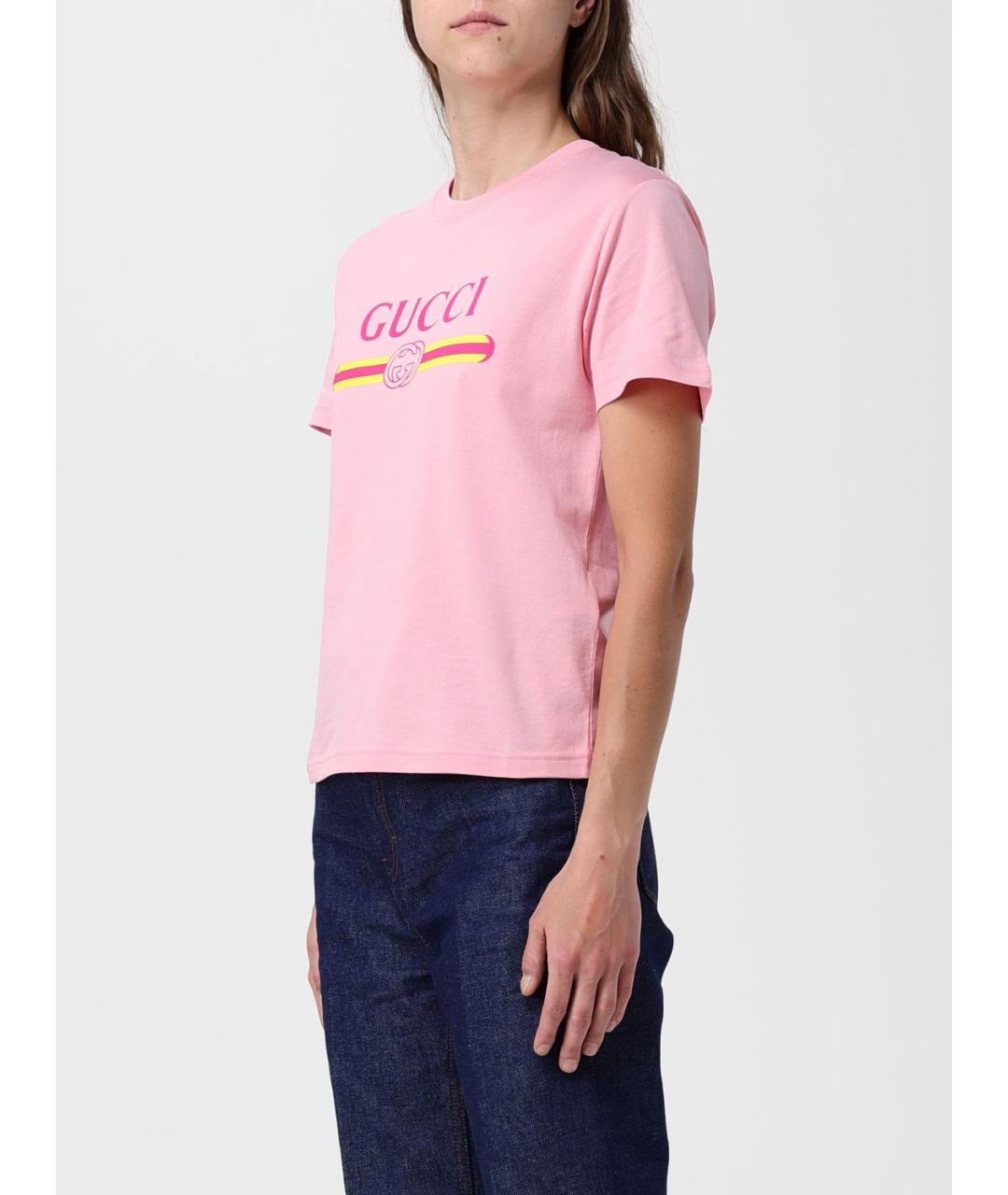 GUCCI Розовая хлопковая футболка, фото 3