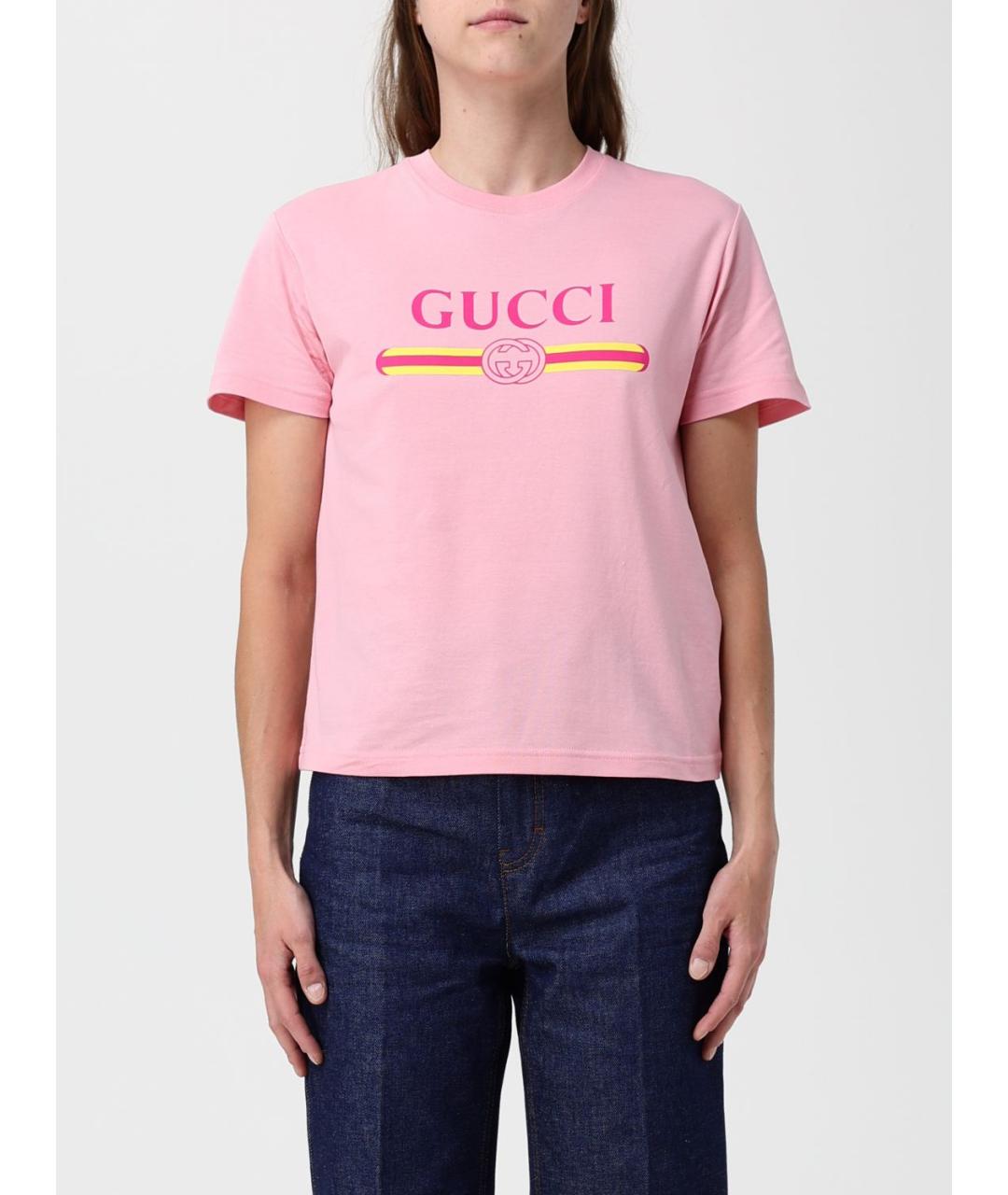 GUCCI Розовая хлопковая футболка, фото 5