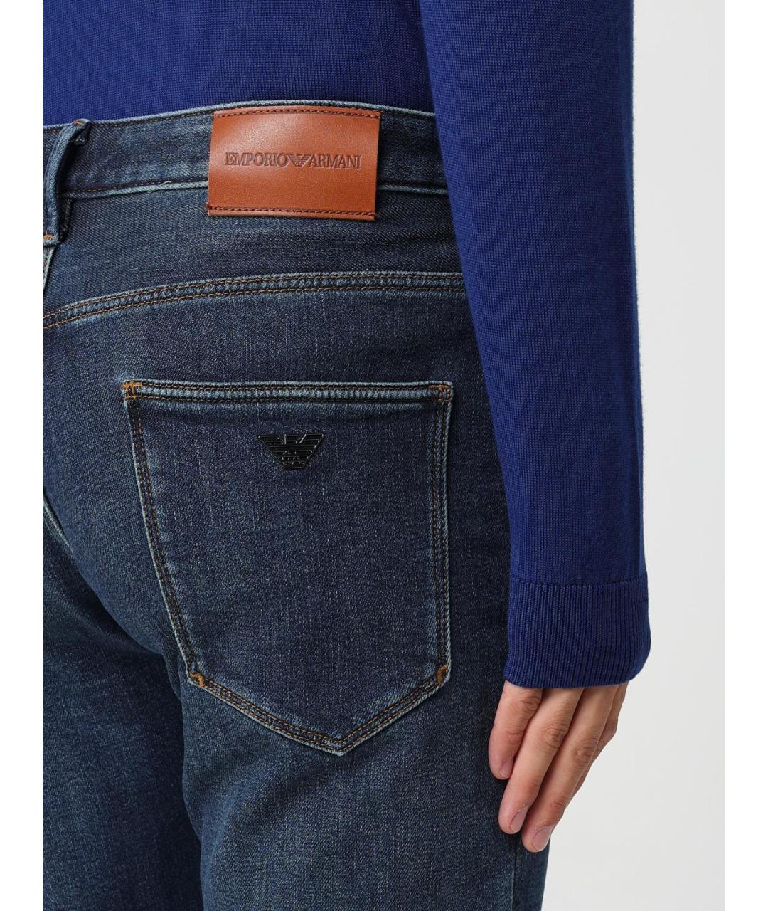 EMPORIO ARMANI Синие хлопко-эластановые прямые джинсы, фото 3