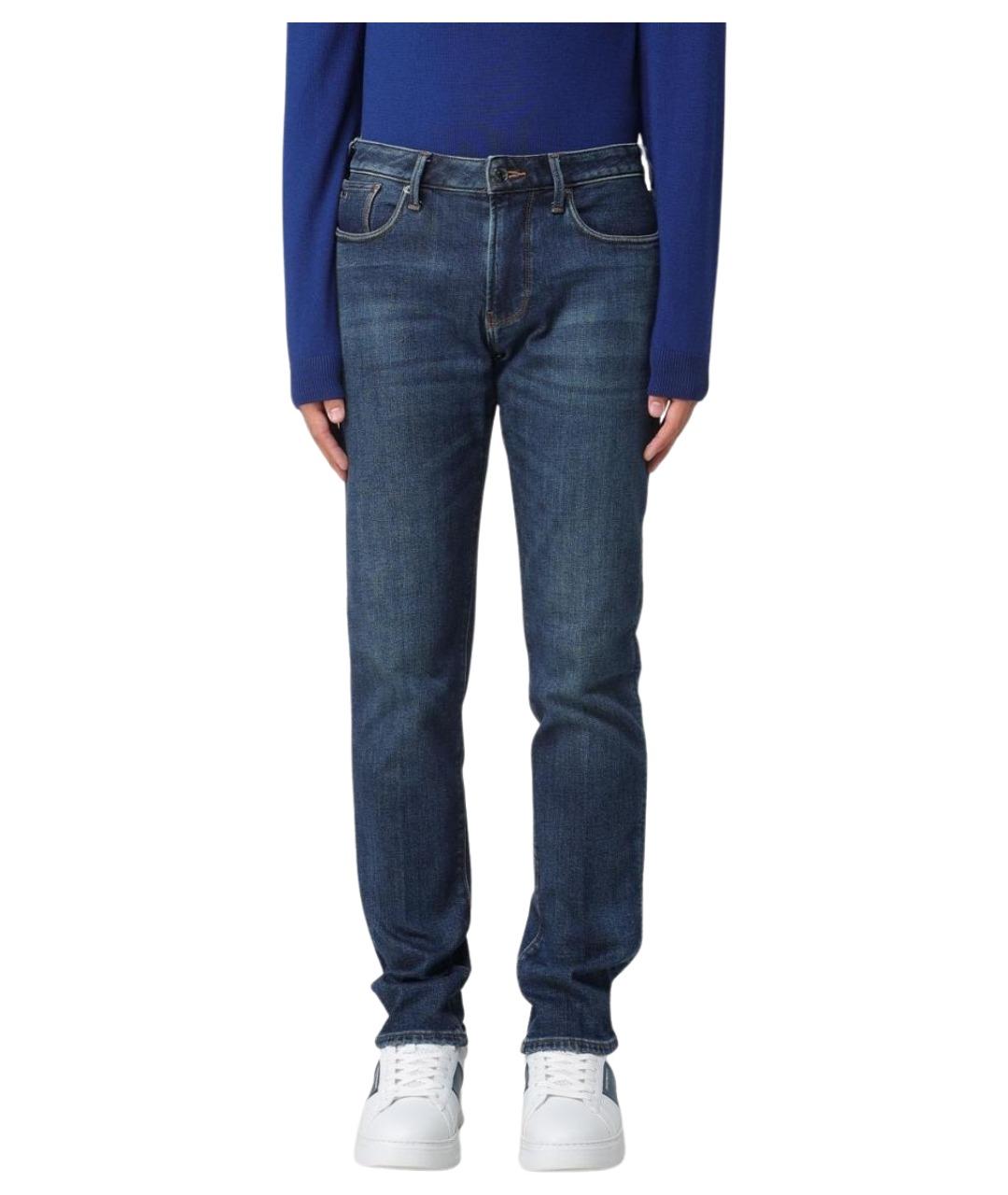 EMPORIO ARMANI Синие хлопко-эластановые прямые джинсы, фото 1