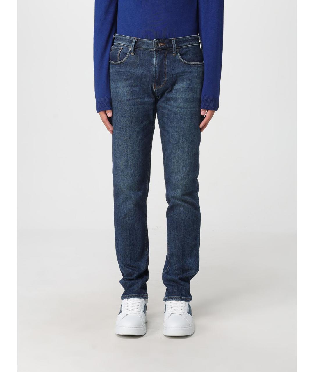 EMPORIO ARMANI Синие хлопко-эластановые прямые джинсы, фото 4