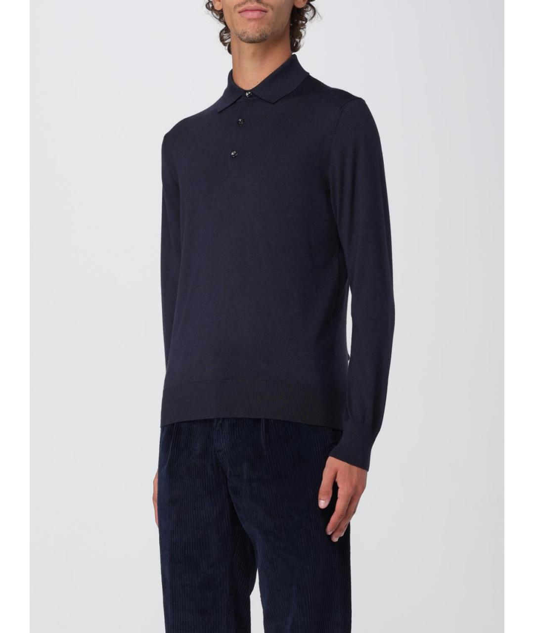 AGNONA Синее хлопко-шерстяное поло с длинным рукавом, фото 3