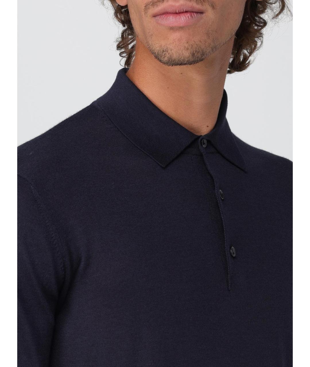 AGNONA Синее хлопко-шерстяное поло с длинным рукавом, фото 4